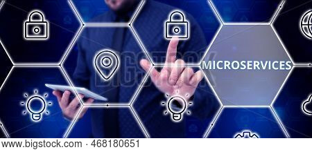 Hand Writing Sign Microservices. Business Approach Software Development Technique Building Single Fu