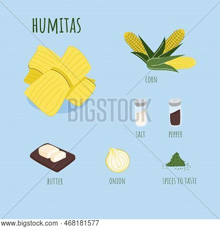 Chilean Humita Corn Wrap Ingredients. Latin American Traditional Food. Fresh Corn Paste With Onion A