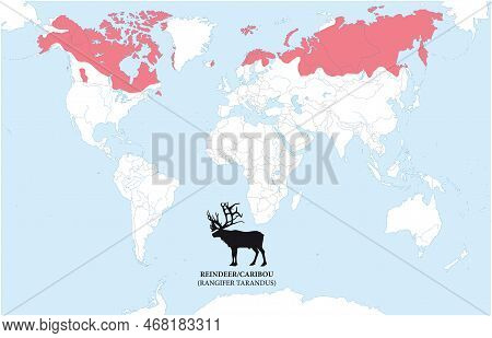 Map Of The Distribution And Habitat Of The Reindeer, Caribou