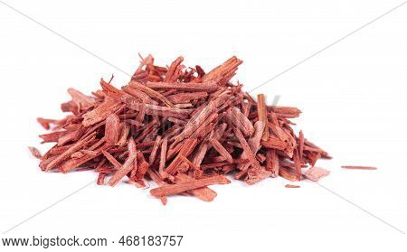 Red Sandalwood Incense Chips, Isolated On White Background. Sanderswood, Rubywood Or Red Saunders