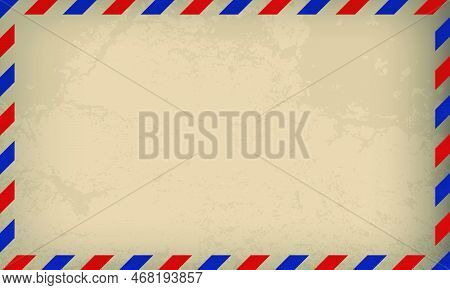 Air Mail Letter. Post Stamp. Airmail Frame Postcard. Blue Red Stripes Pattern. Mockup Template Envel