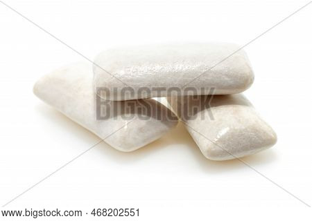 Chewing Gums On A White Background Close-up. Mint Chew Pads Isolate