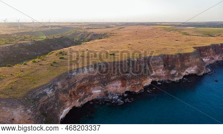 A Scenic Sunset Over The Bolata Coast Cliff, Kaliakra Region In Bulgaria - Aerial Drone Shot