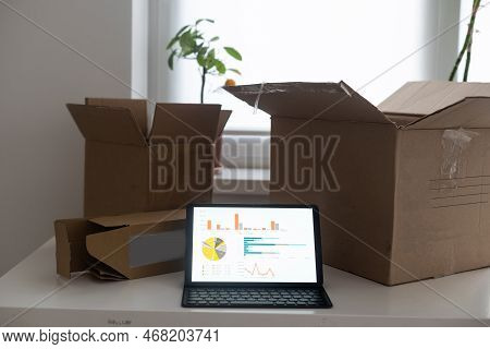 Shopping Online E-comerce, Parcel Boxes On A Laptop.