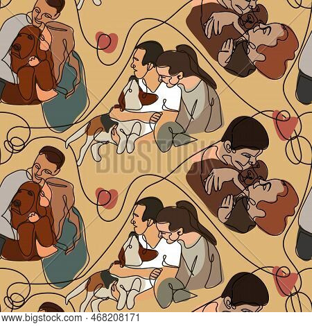 Seamless Background With Patterns Of Spots And Lines On A Colored Background. Contours And Spots Of 