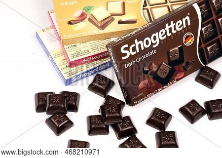 Kyiv, Ukraine - May 4, 2022 Schogetten Chocolate. Chocolate Goods Produced By Ludwig Schokolade Gmbh