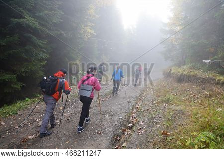 Carpathian Mountains, Ukraine - October 8, 2022 Mount Hoverla. Carpathians In Ukraine In Autumn. Tou