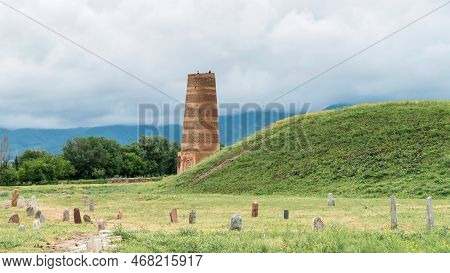 Old Burana Tower Located On Famous Silk Road, Kyrgyzstan, Is An 11th Century Minaret Located In The 