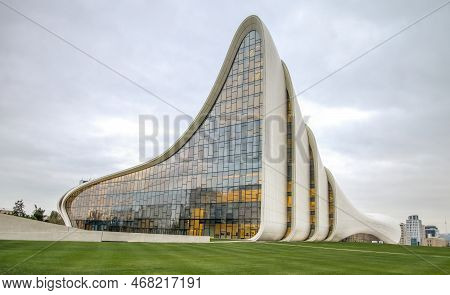 Baku, Azerbaijan - December 2022: Haydar Aliyev Center Is A Modernist Cultural Center, Designed By A
