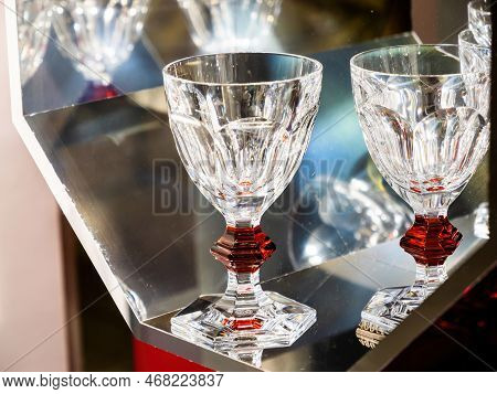 Paris, France - Nov 2022: Luxury Crystal Cup Manufactured By Baccarat French Luxury Brand And Manufa