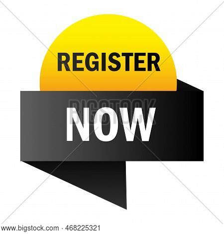 Yellow Register Now Banner. Vector Illustration. Stock Image.