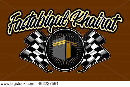 Kaaba And Checkered Flag Black Background Vector