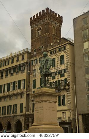 Italy, Genoa , 24 February 2020. Statue Of Augusto Rivalta At Piazza Caricamento,  Genoa, Italy.