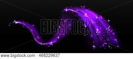 Magic Light Effect, Purple Air Or Wave Wind Flow With Twinkle Stars. Glow Trail, Dream Power Stream 