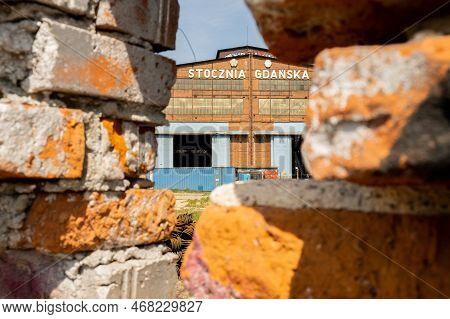 Gdansk, Poland - July 19 2022: Industrial Building At The Gdansk Shipyard, Former Lenin Shipyard, Pr