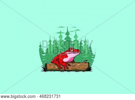 Illustration Design Of A Big Frog Perched On A Log