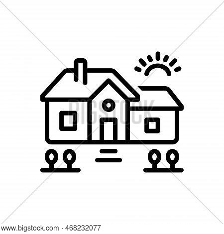 Black Line Icon For Housing House Home Garden Plant Sun Places-of-residence Dwelling