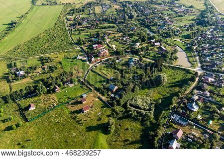 Aerial View Of Trekhsvyatskoye Village In Maloyaroslavetsky District Of Kaluga Region, Russia