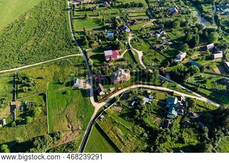Aerial View Of Trekhsvyatskoye Village In Maloyaroslavetsky District Of Kaluga Region, Russia
