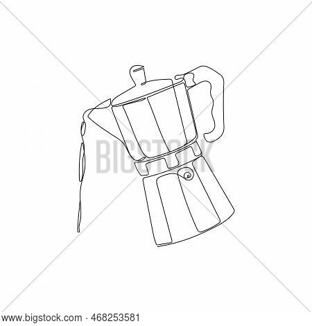 Italian Coffee Geyser Pot In One Line Art. Traditional, Vintage Coffeemaker. Hand Drawn Vector Illus
