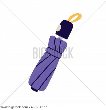 Folded Closed Compact Umbrella For Rain Protection. Small Foldable Accessory For Rainy Weather. Suns