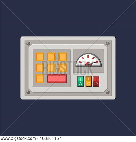 Control Panel With Buttons, Switches And Dial Cartoon Illustration. Retro Console With Buttons. Meta