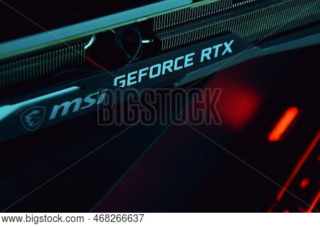 Msi Geforce Rtx 3090 Ti Gaming X Trio Graphics Card, Dark Background.