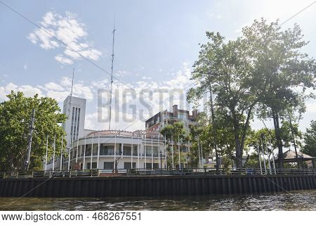 Tigre, Buenos Aires, Argentina, Jan 11 2022: Argentine Naval Prefecture Building As Seen From The Lu