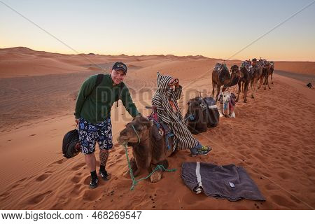 Sahara Desert, Morocco, 09 Th February, 2017: Morocco Moroccosand Dunes In The Sahara Desert. Morocc