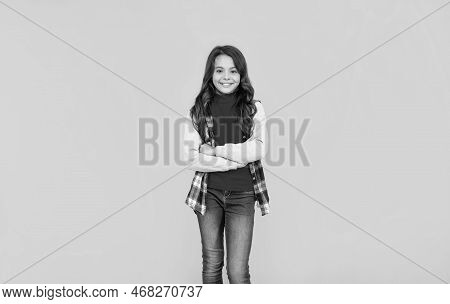 Happy Teen Girl In Casual Clothes On Yellow Background, Teeny