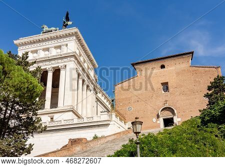 Basilica Of St. Mary Of Altar Of Heaven On Capitoline Hill And Vittoriano Monument, Rome, Italy