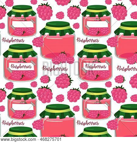 Background Raspberry Jam, Jars, Jam, Seaming . Used In Textile Illustration, Kitchen Illustration, G
