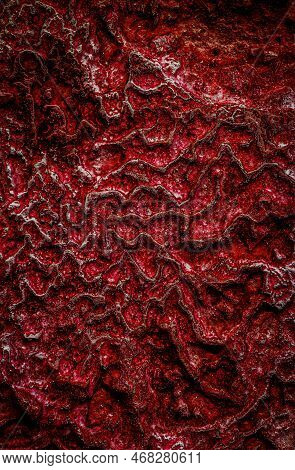 Red Stone Texture Covered With Calcium Deposits. Pamukale Texture.