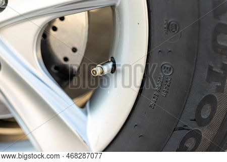 Air Nozzle Of A Tire Closeup View