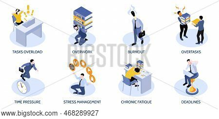 Business Stress Compositions Set With Deadlines Symbols Isometric Isolated Vector Illustration