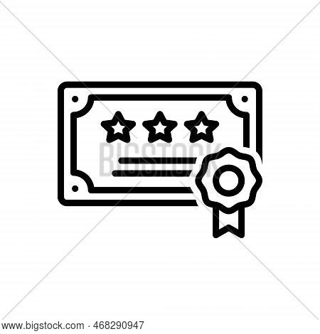 Black Line Icon For Qualify Batch Award Gold Certificate Ribbon Stamp Banner Best-batch Medal Ribbon