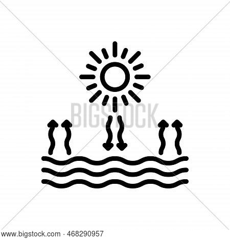 Black Line Icon For Heat Sun Bright Morning Fire Shiny Sunrise Summer High-temprature Sea Ray Evapor