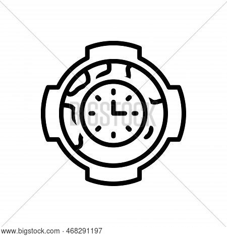 Black Line Icon For Gmt Map Time Greenwich-mean-time International Reminder Worldwide