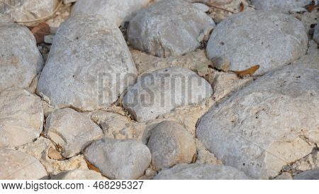 Stone Pathway In The Park. Stone Path Made From A Pebble.
