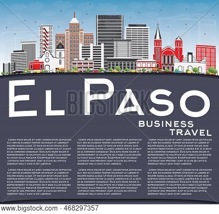 El Paso Skyline With Gray Buildings, Blue Sky And Copy Space. Vector Illustration. Business Travel A