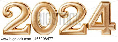 Holiday Background Happy New Year 2024. Numbers Of Year 2024 Made By Gold Candles Isolated On White 