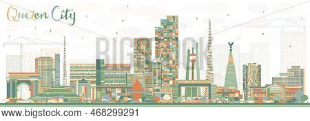 Quezon City Philippines Skyline With Color Buildings. Vector Illustration. Business Travel And Touri