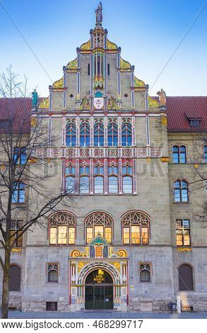 Halle, Germany - March 22, 2022: Front Facade Of The Historic Courthouse Building In Halle, Germany