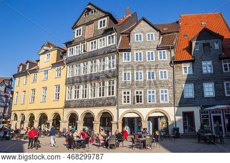 Wolfenbuttel, Germany - March 23, 2022: People At A Restaurant On The Krambuden Square Of Wolfenbutt