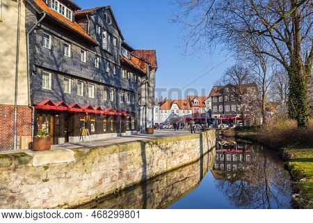 Wolfenbuttel, Germany - March 23, 2022: Oker River Going Through The Historic Center Of Wolfenbuttel