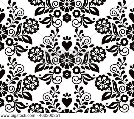 Mexican Retro Decorative Floral Embroidery Style Vector Samless Pattern, Textile Or Fabric Print Des