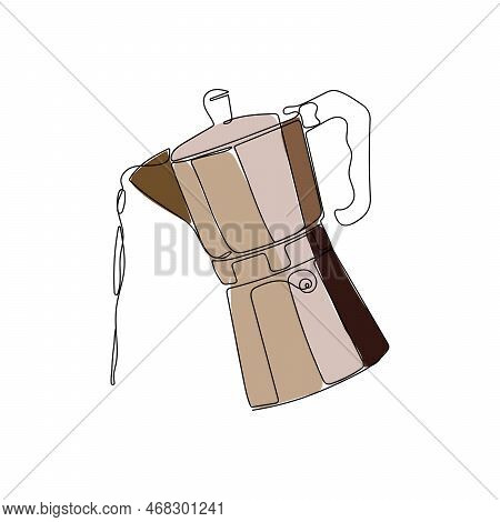 Italian Coffee Geyser Pot In One Continuous Line Drawing. Traditional, Vintage Coffeemaker. Hand Dra