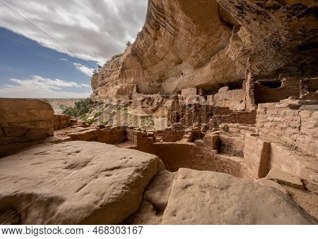 Low Angle View Of The Long House Ruins In Mesa Verde National Park