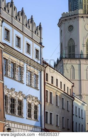 Lublin, Poland - May 23, 2022: Trinitarian Tower, View From Old Town Square And Medieval Decorative 