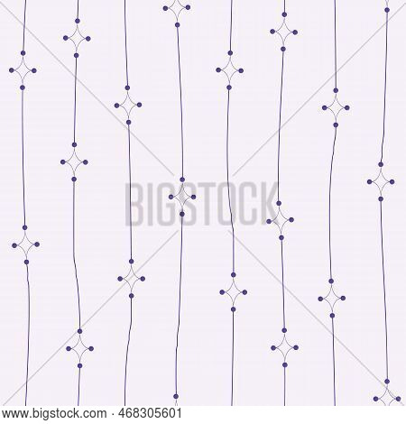 Vector Lilac Diamond Stripes Seamless Pattern. Tiny Diamond Shapes Sitting On Thin Wavy Vertical Str